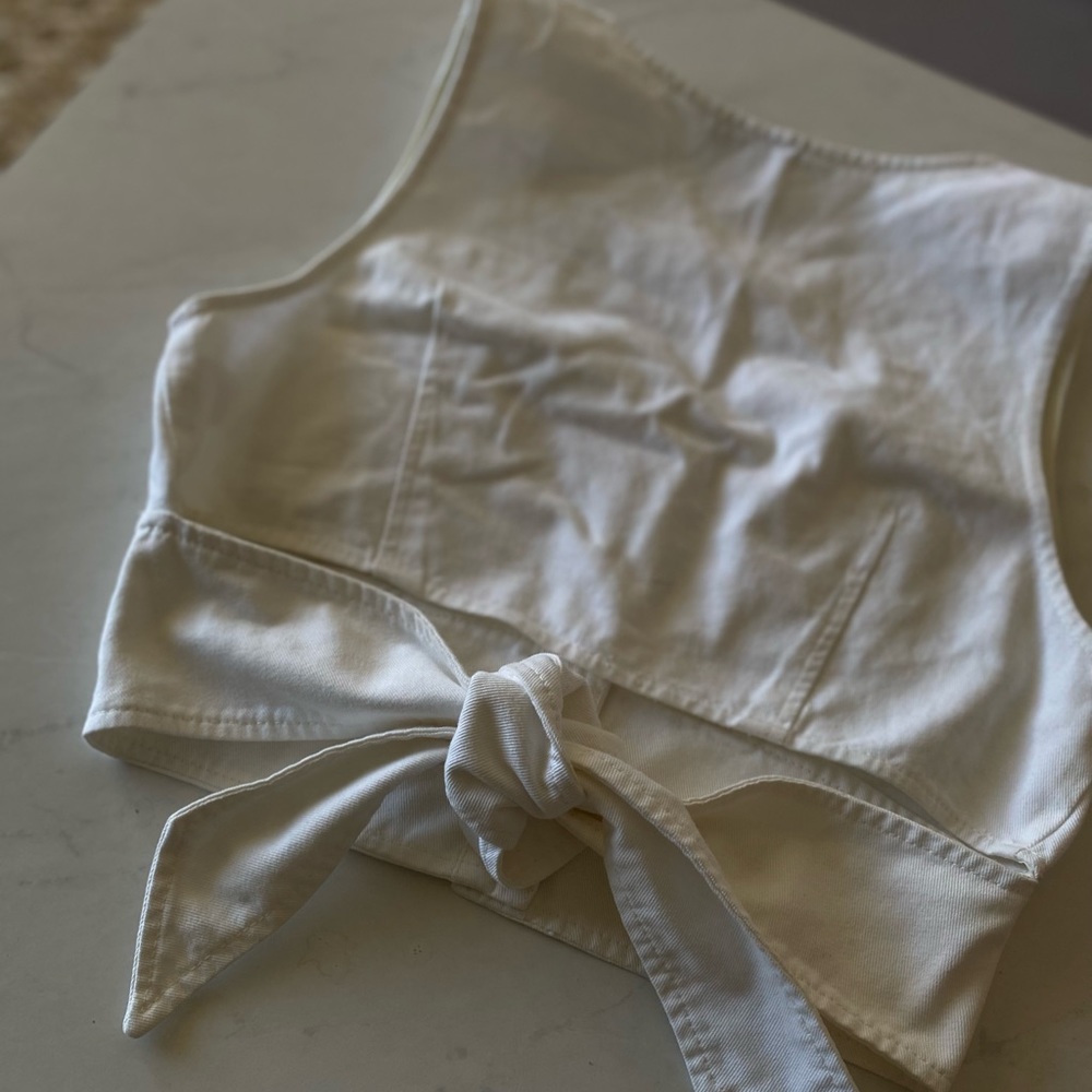 Intermix White Button Down Tie-Back Top Size S - image 5